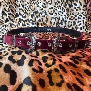 burgundy velvet double buckle waist belt